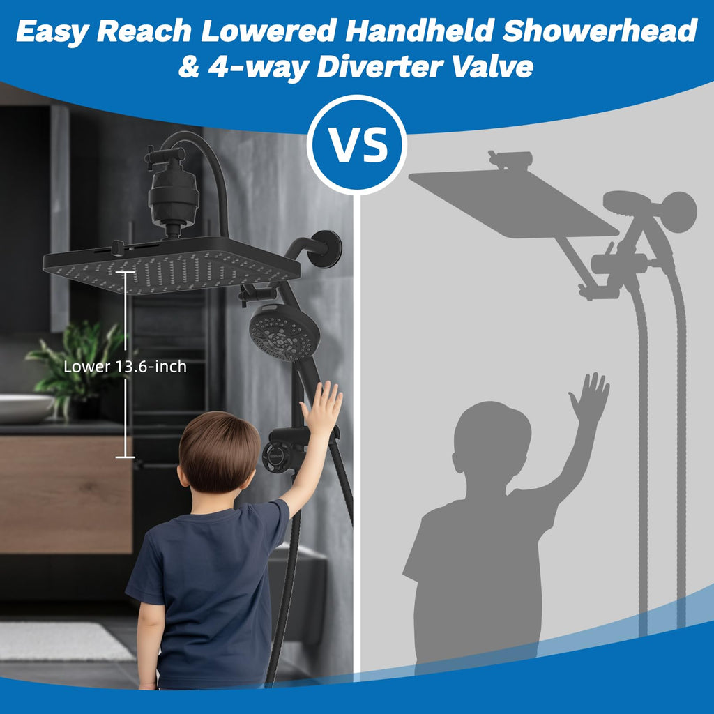 5-spray Dual Filtered Rainfall Shower Head with 10 Spray Handheld