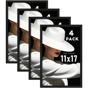 11x17 Picture Frame Poster 4 Pack, Wall Mount Black Wood Grain