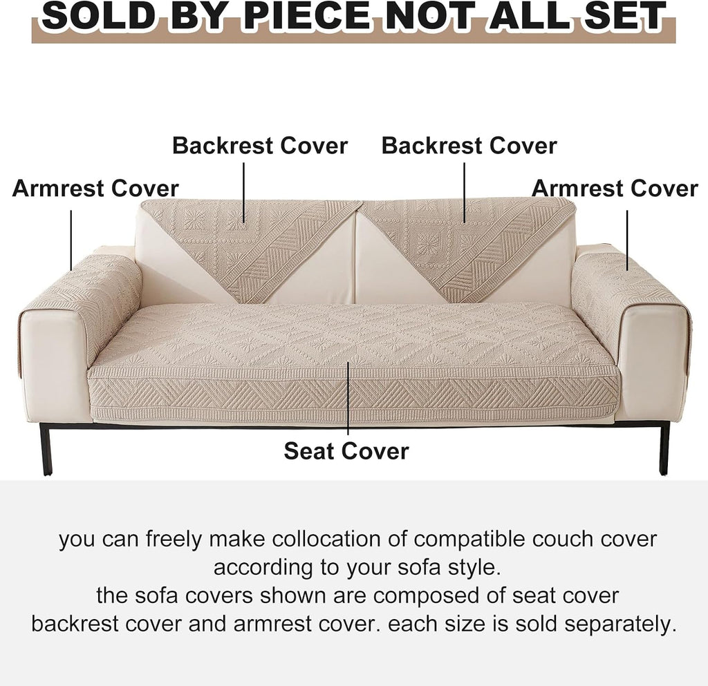 Boho Cotton Quilted Sofa Couch Cover Washable Soft Non Slip Sectional Couch Covers Floral Embroidery Sofa Slipcover