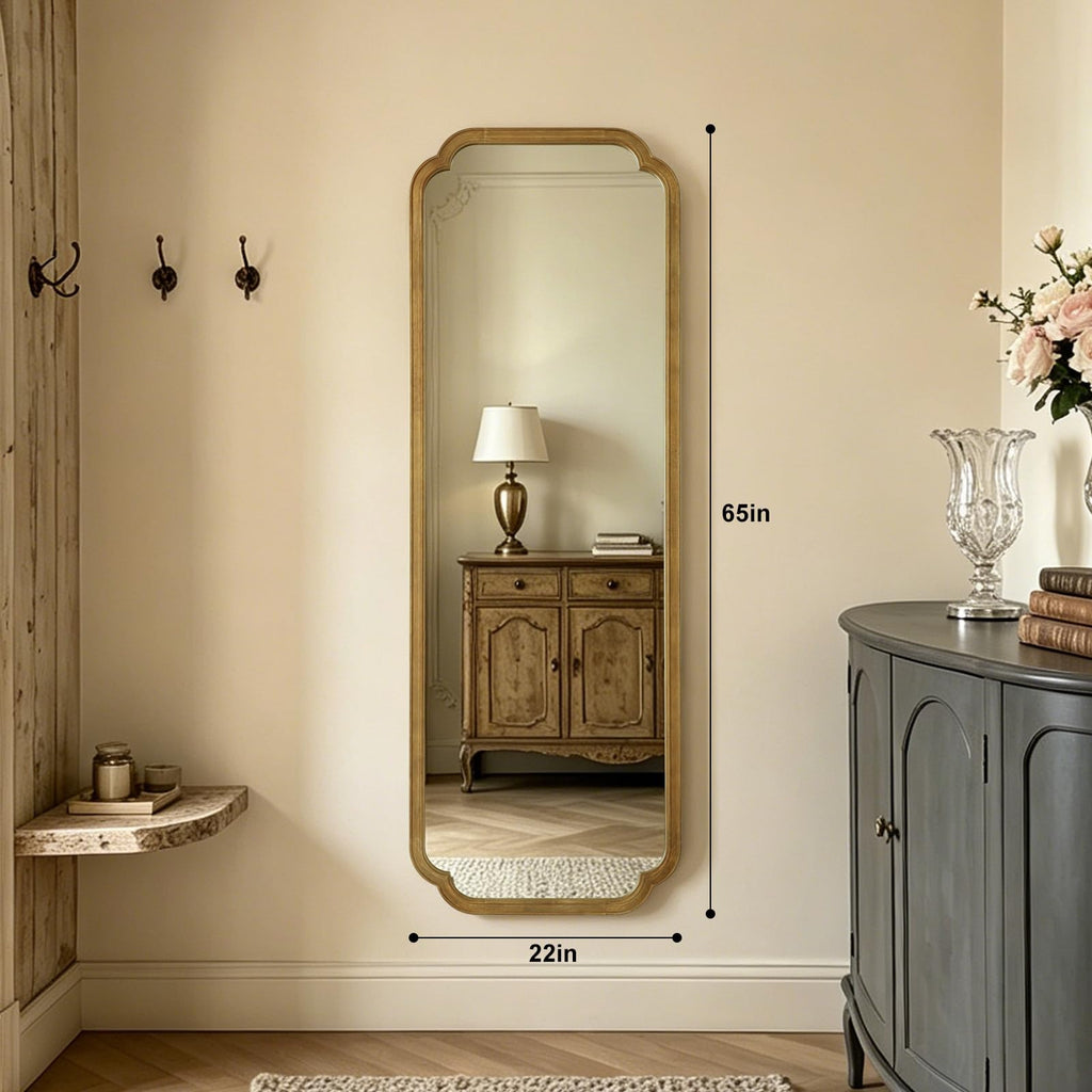 Full Length Mirror Wall Mounted 65"x22", Rustic Wooden Frame Floor Mirror, Large Full Body Mirror, Leaning or