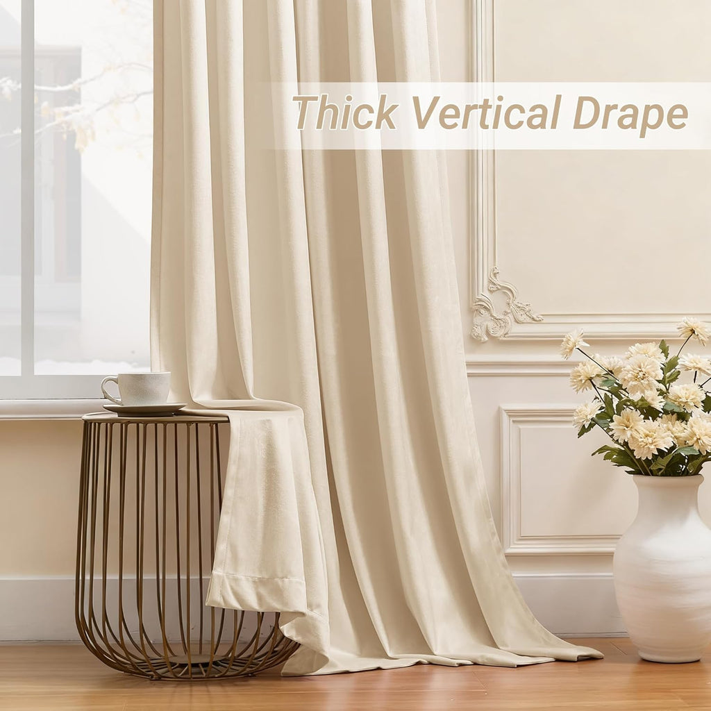 Triple Pinch Pleat Cream Velvet Curtains 96 inches Long Living Room Darkening Curtain Neutral Modern Farmhouse French