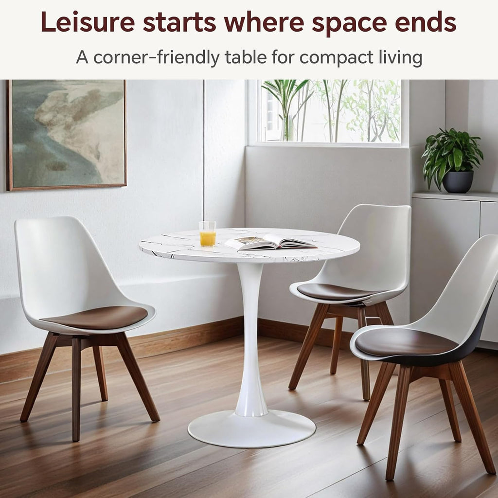 Inspired Saarinen Style Tulip Round Pedestal Dining Table — Marble White, 31.5″ Round