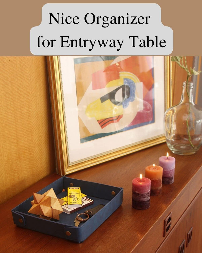 Faux Leather Valet Tray Organizer for Men - Catch-All Tray for Entryway Table Key, Wallet, Watch, Coin Change, Phone