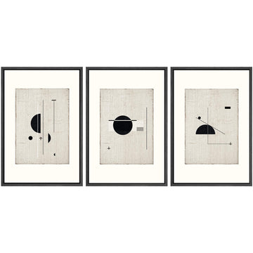 Framed Canvas Print Wall Art Set Mid-Century Modern Geometric Polygons Abstract Shapes Illustrations Modern Art