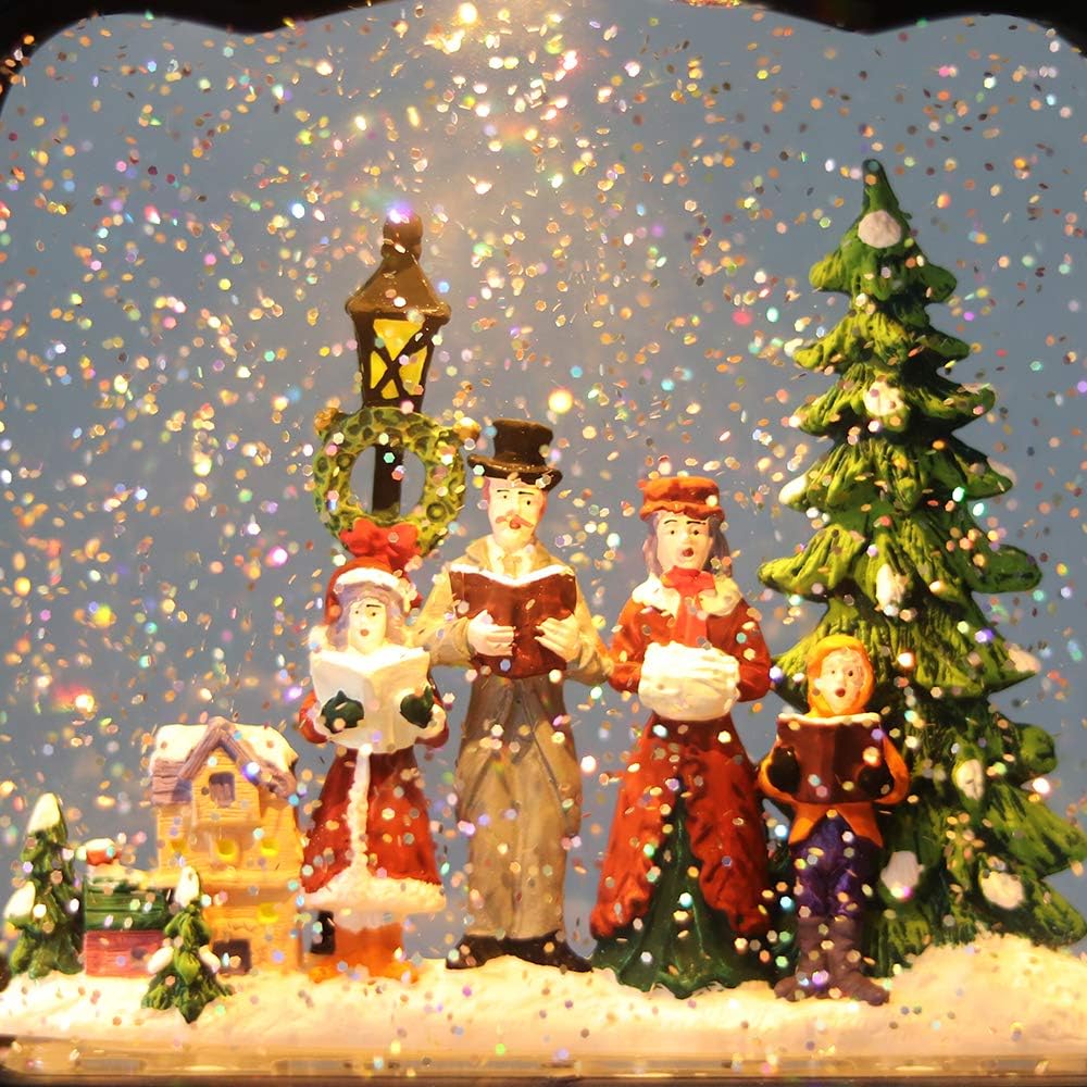 Carolers Musical Lighted Water Lantern Christmas Snow Globe with 6 Hour Timer, Battery Operated & USB Powered Singing