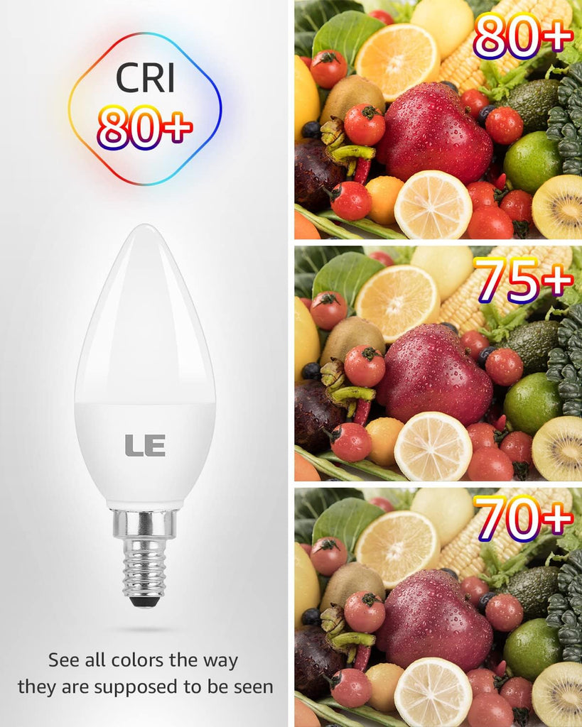 E12 LED Candelabra Light Bulbs, 5.5 watt, 40 watt Equivalent C37 B11 Ceiling Fan Bulb Chandelier Bulbs, 2700 Kelvin