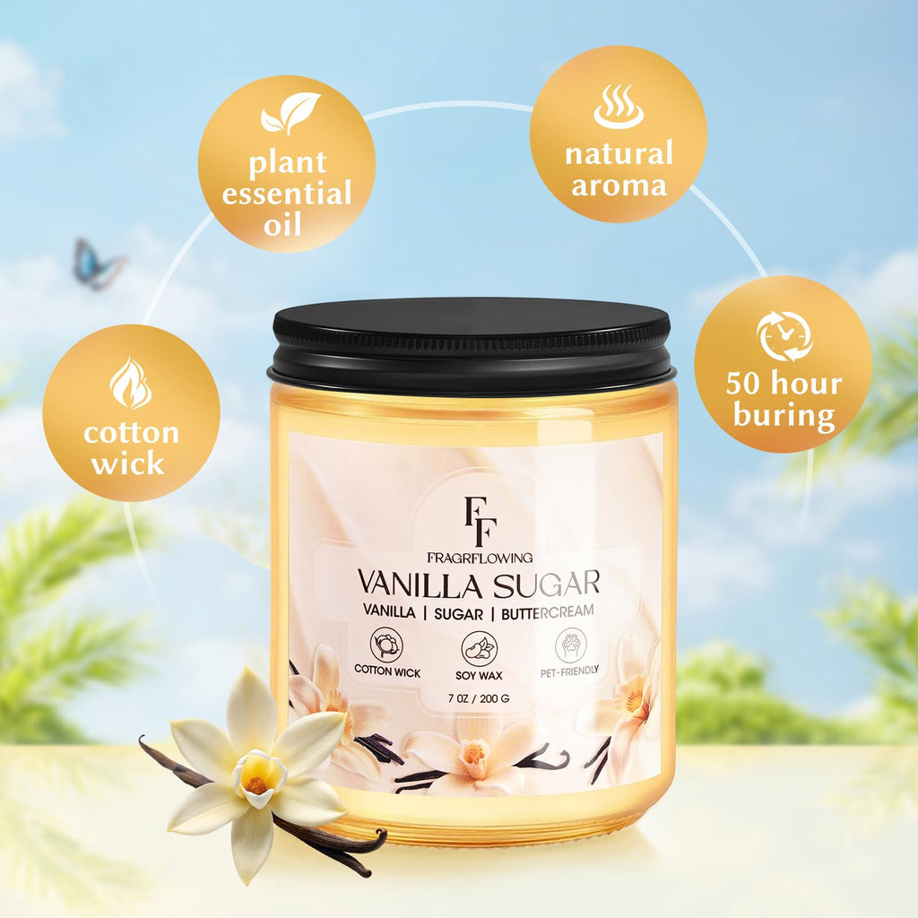 Vanilla Sugar Scented Candle, Natural Soy Wax Jar Candle Scented, 100-Hour Burn Time Gifts for Women Men, 7 oz (2