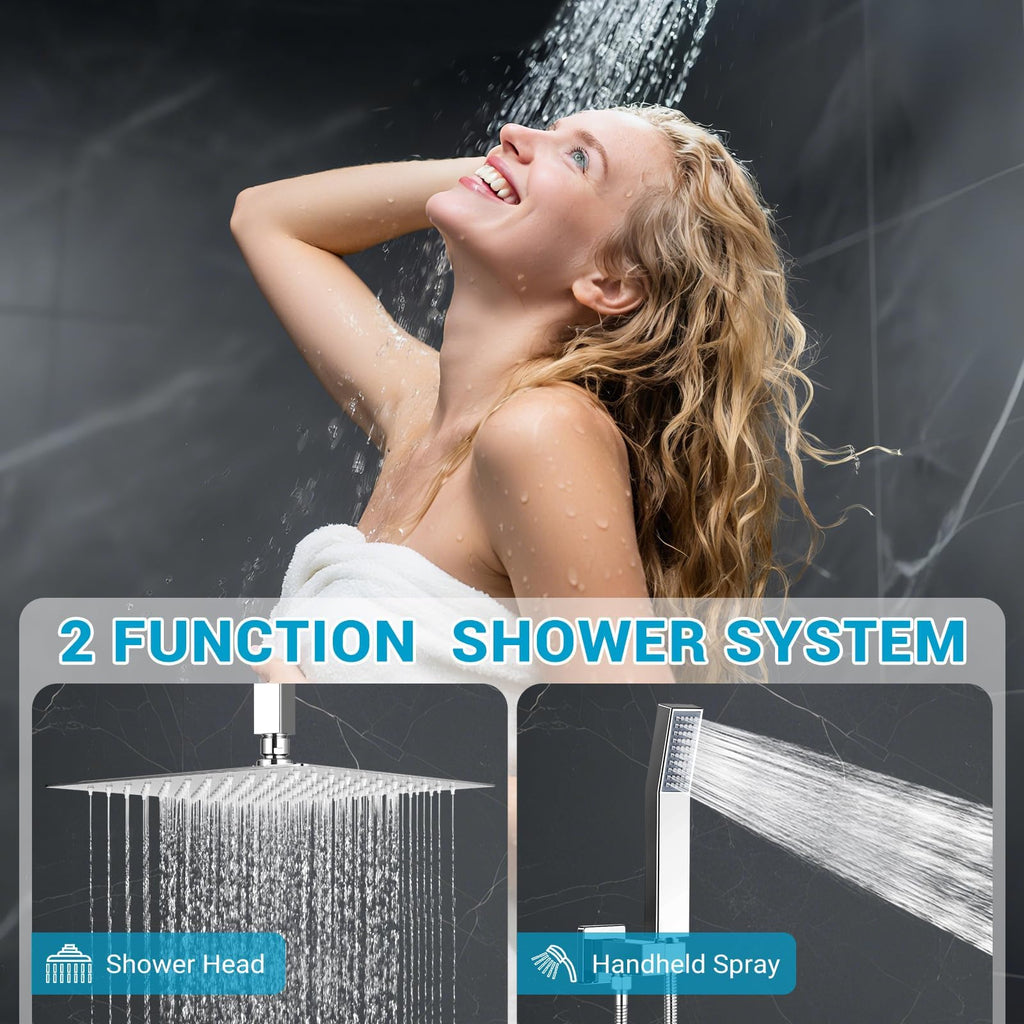 10" Square Ceiling Rain Shower Faucet Set, Chrome