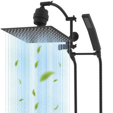 All Metal 12'' Filtered Rainfall Shower Head with Handheld Combo, High Pressure Shower Wand, 16'' Adjustable