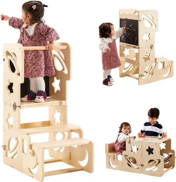 Toddler Tower, Toddler Stool, Kids Learning Wooden Tower