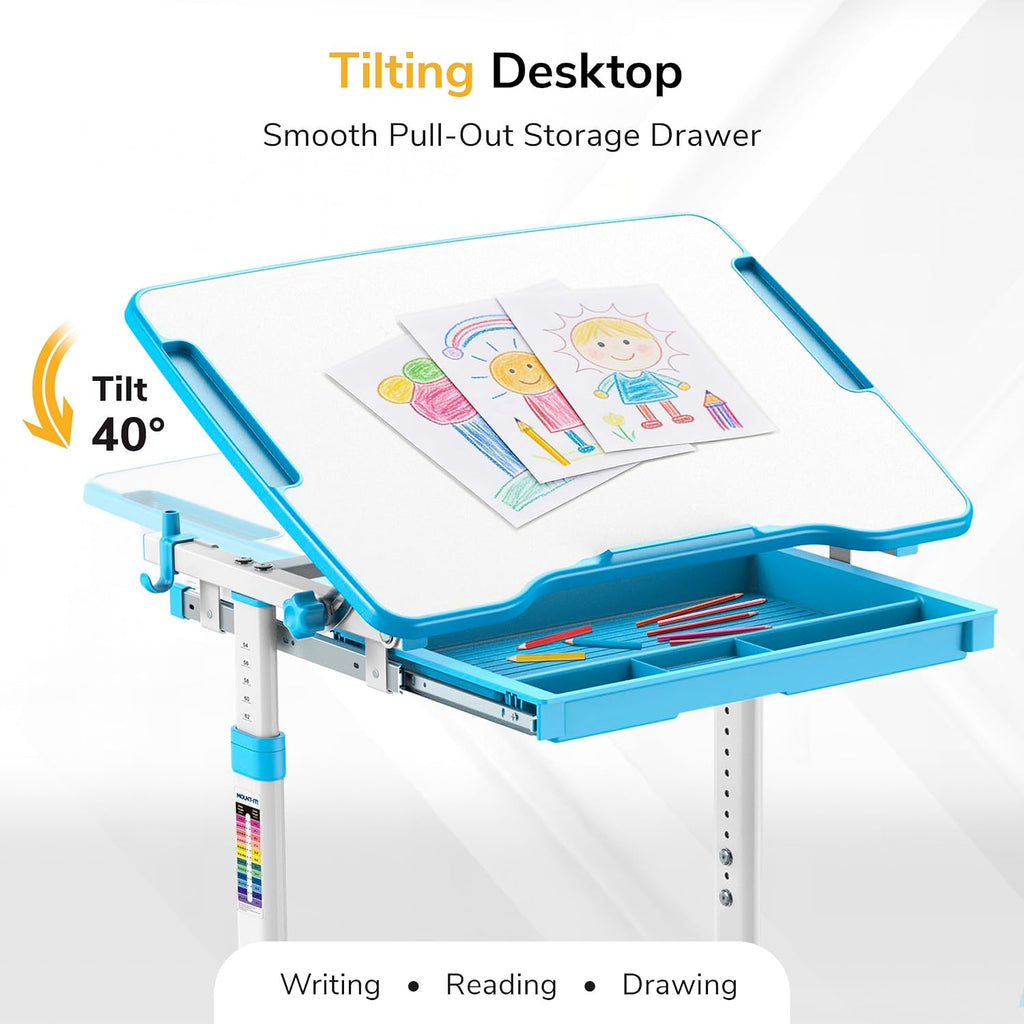 Kids Desk and Chair Set, Height Adjustable Sturdy, Kid Study Workstation and Chair Set for Boys, Home School, Arts