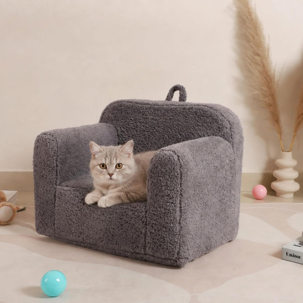 Kids Snuggly-Soft Sherpa Chair, Comfy Sofa Chair, Grey