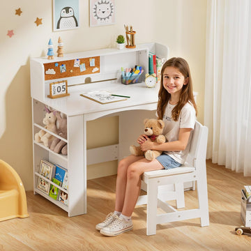 Kids Desk and Chair Set with Bookshelf & Storage Cabinet (Extra Large)