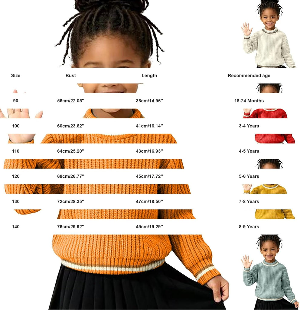 Kids Ribbed Cable Knit Sweater Striped Trim Long Sleeve Pullover Sweaters