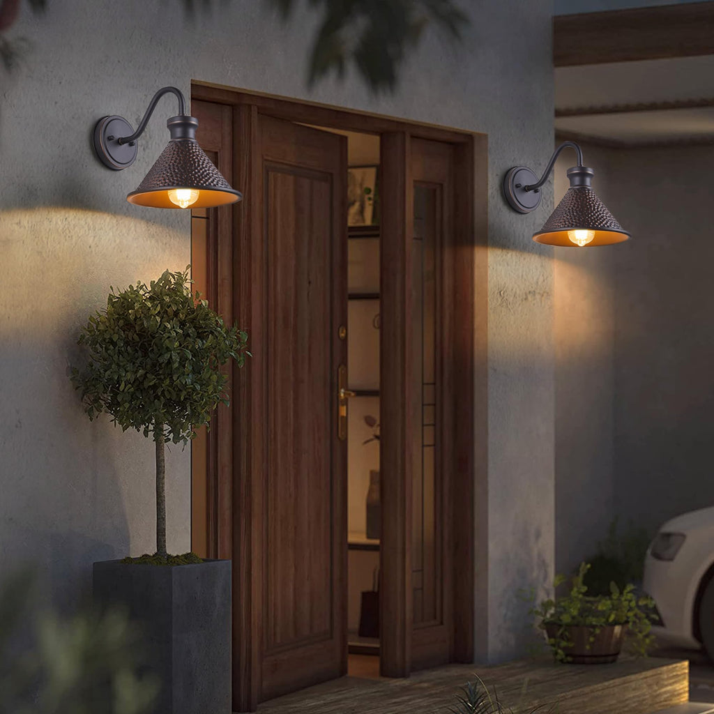 Gooseneck Outdoor Wall Light Fixtures, 2-Pack Farmhouse Barn Lights for Porch, Industrial Oil-Rubbed Bronze Exterior