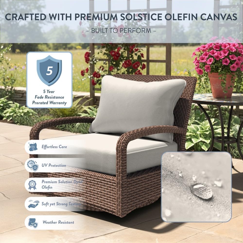 Outdoor Deep Seat, Patio Seat Cushion, 24 x 48 Inch, Premium Outdoor Memory Foam, Fade Resistant, Solstice Olefin