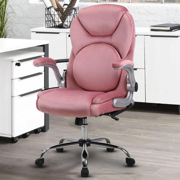 Ergonomic Velvet Office Chair Comfy, Pink