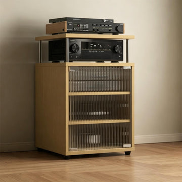 Wood AV Media Cabinet with Fluted Glass Door for Stereo Rack
