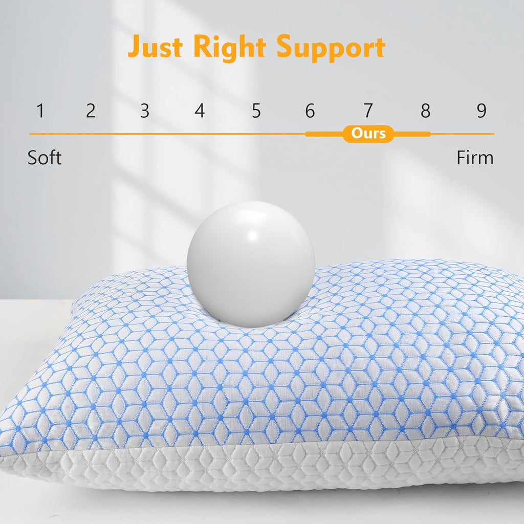 King Size Pillows, Shredded Memory Foam Pillows King 2 Pack | Firm and Cooling Pillows King Size Set of 2, Firmness