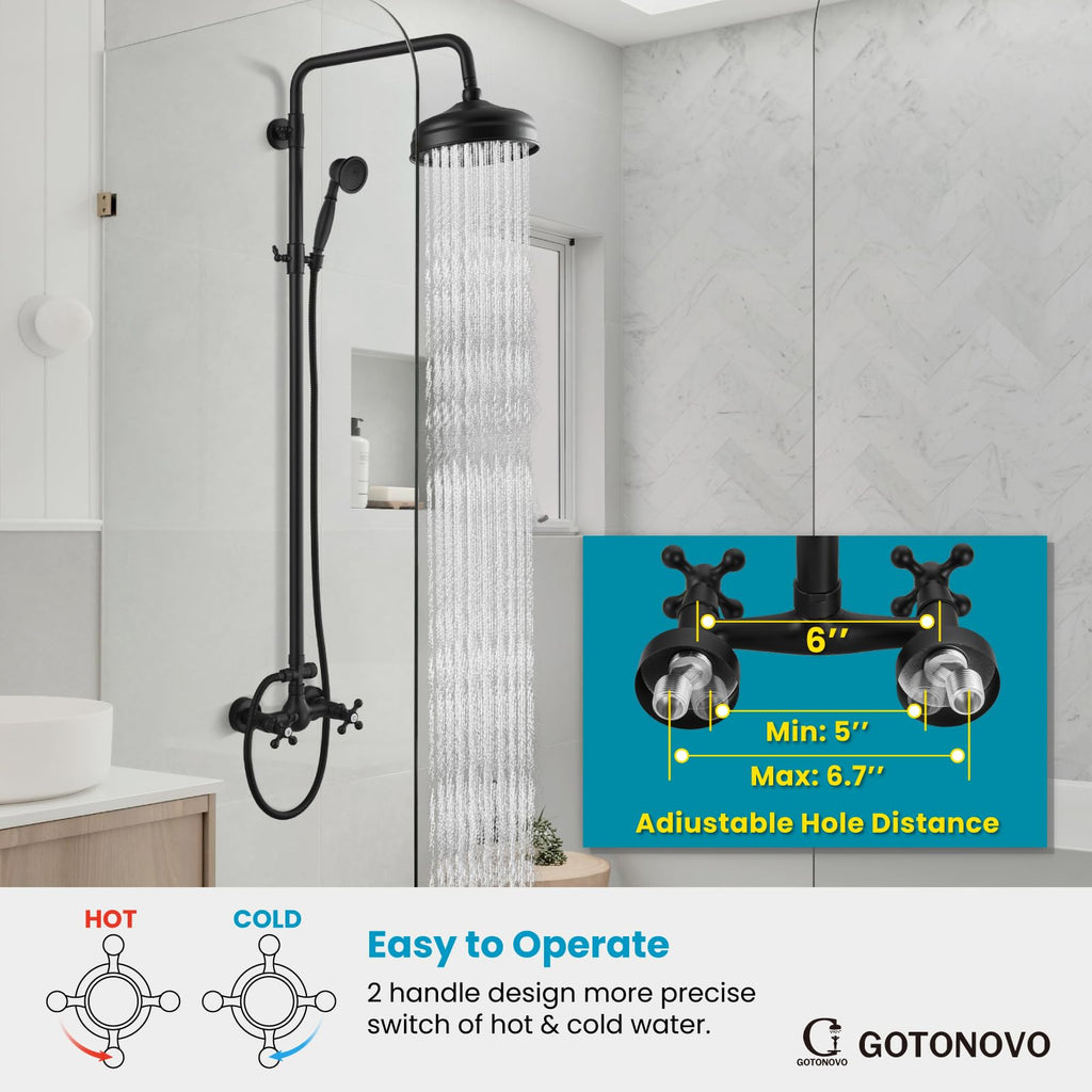 Exposed Shower System Wall Mount,Matte Black,Metal Handheld