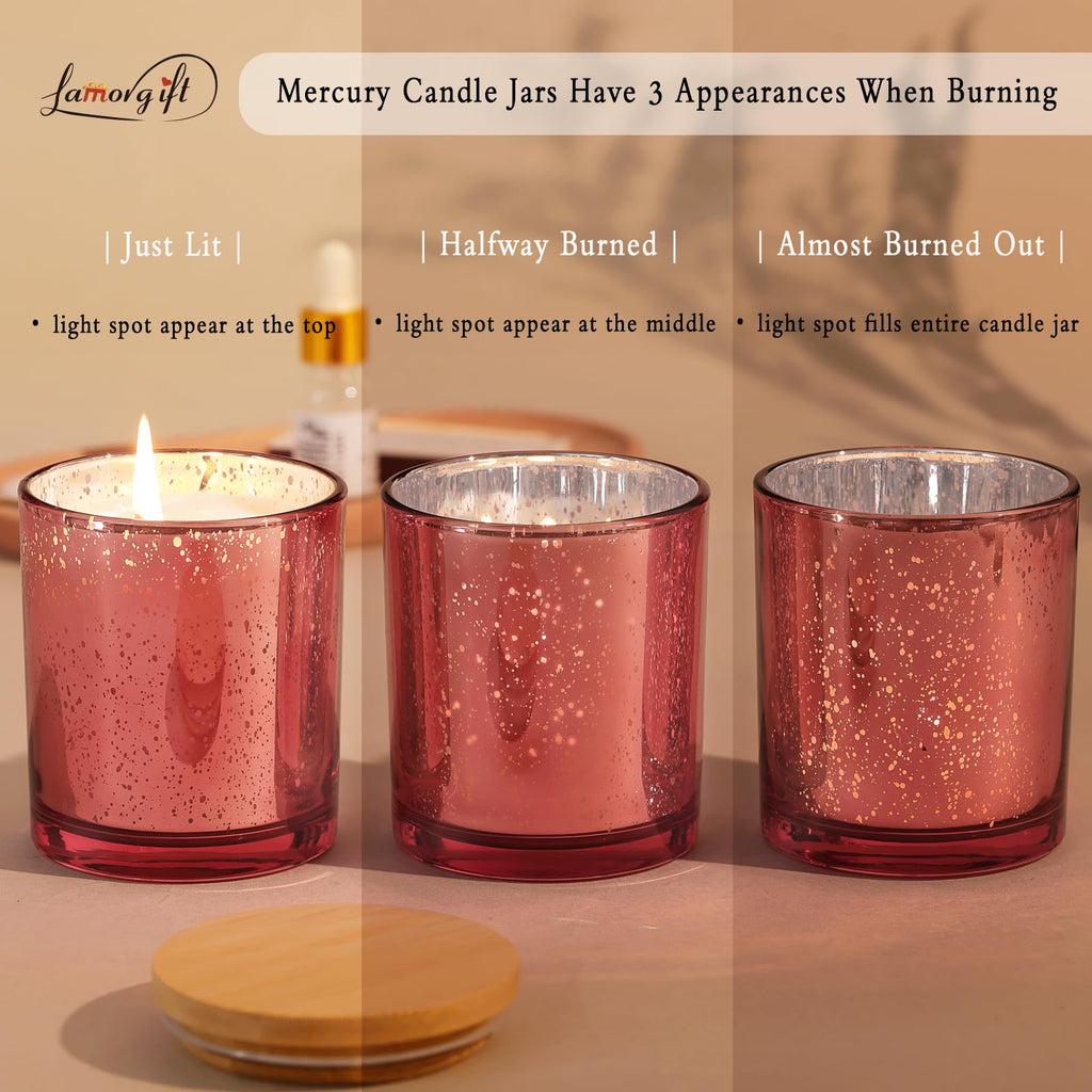15 Pack Empty Candle Jars With Lids (8oz, Rose Gold) - Making Containers Include 20 Pcs Labels - Mercury Glass Jars