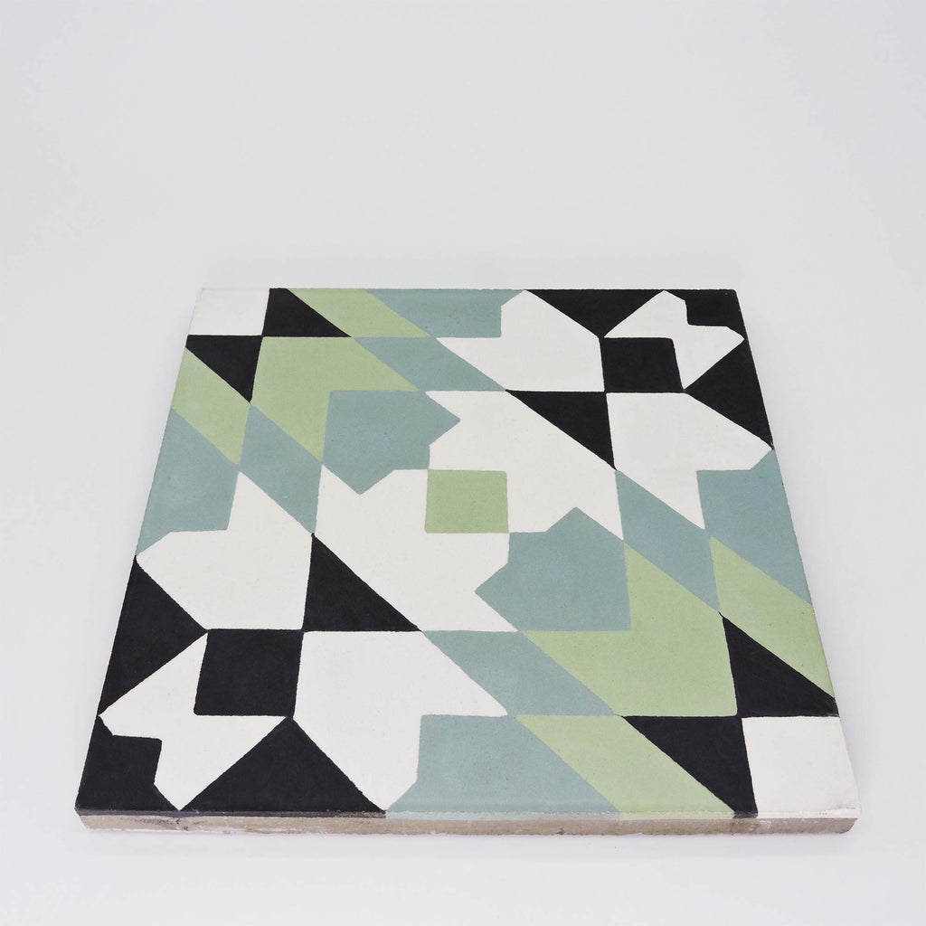 Reno CTP93-02 Handmade 8x8-in Moroccan Tile in Green, Blue, Black