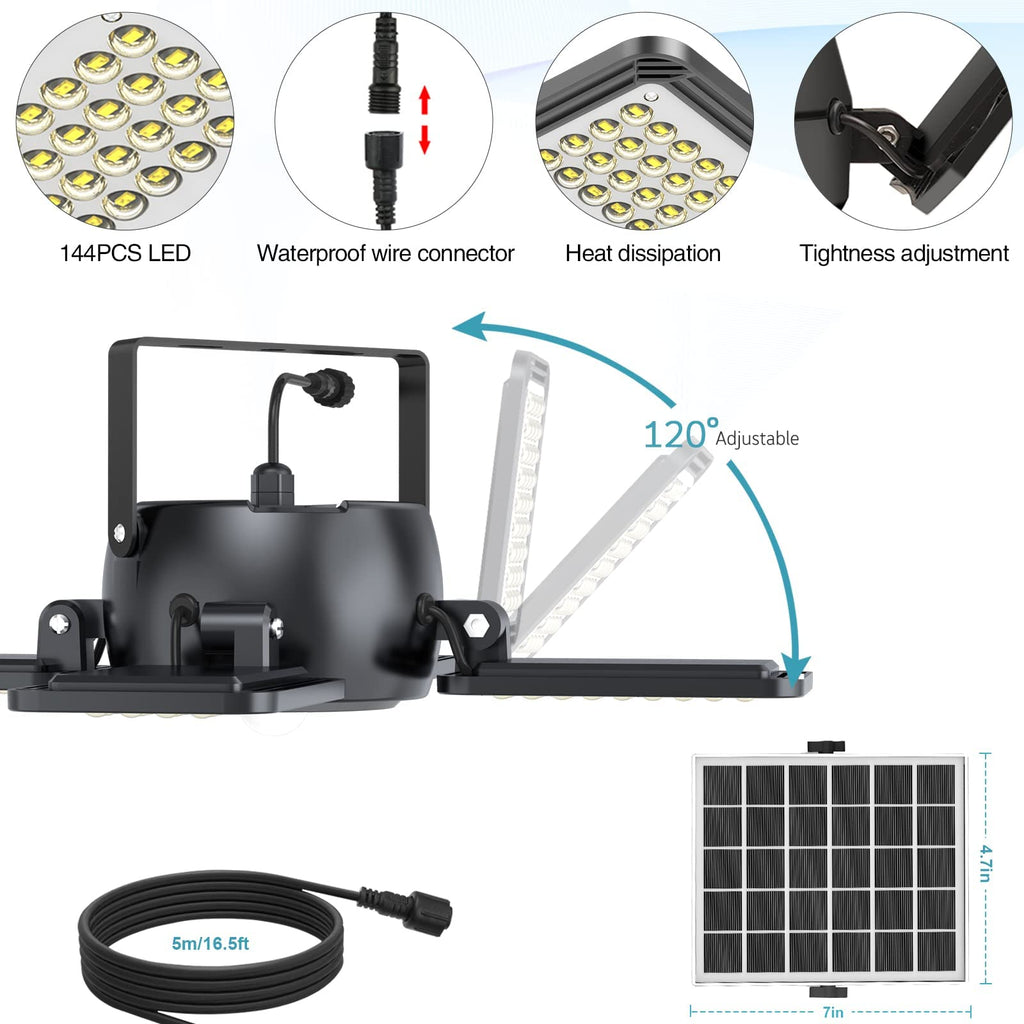 Solar Pendant Light Outdoor Indoor, 4 Heads Shed Light with Remote & Sensor
