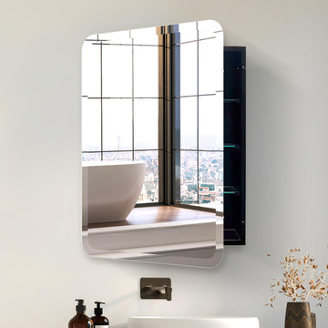 22"x30" Rectangle Recessed Bathroom Medicine Cabinet - Frameless Beveled Edge Mirror, Adjustable Shelves, Rust