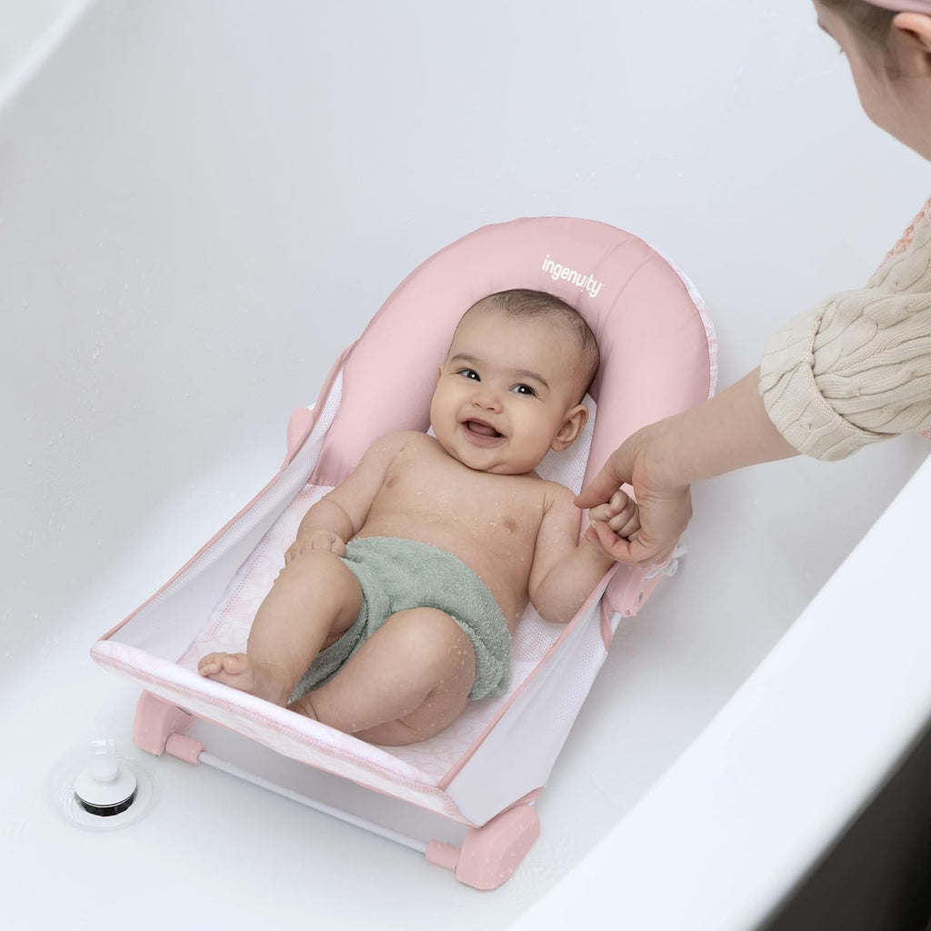 Foldaway Position Bather, Position Adjustable Support Baby Bath seat for Sink or Bathtub, Ages 0-6 Months, up to