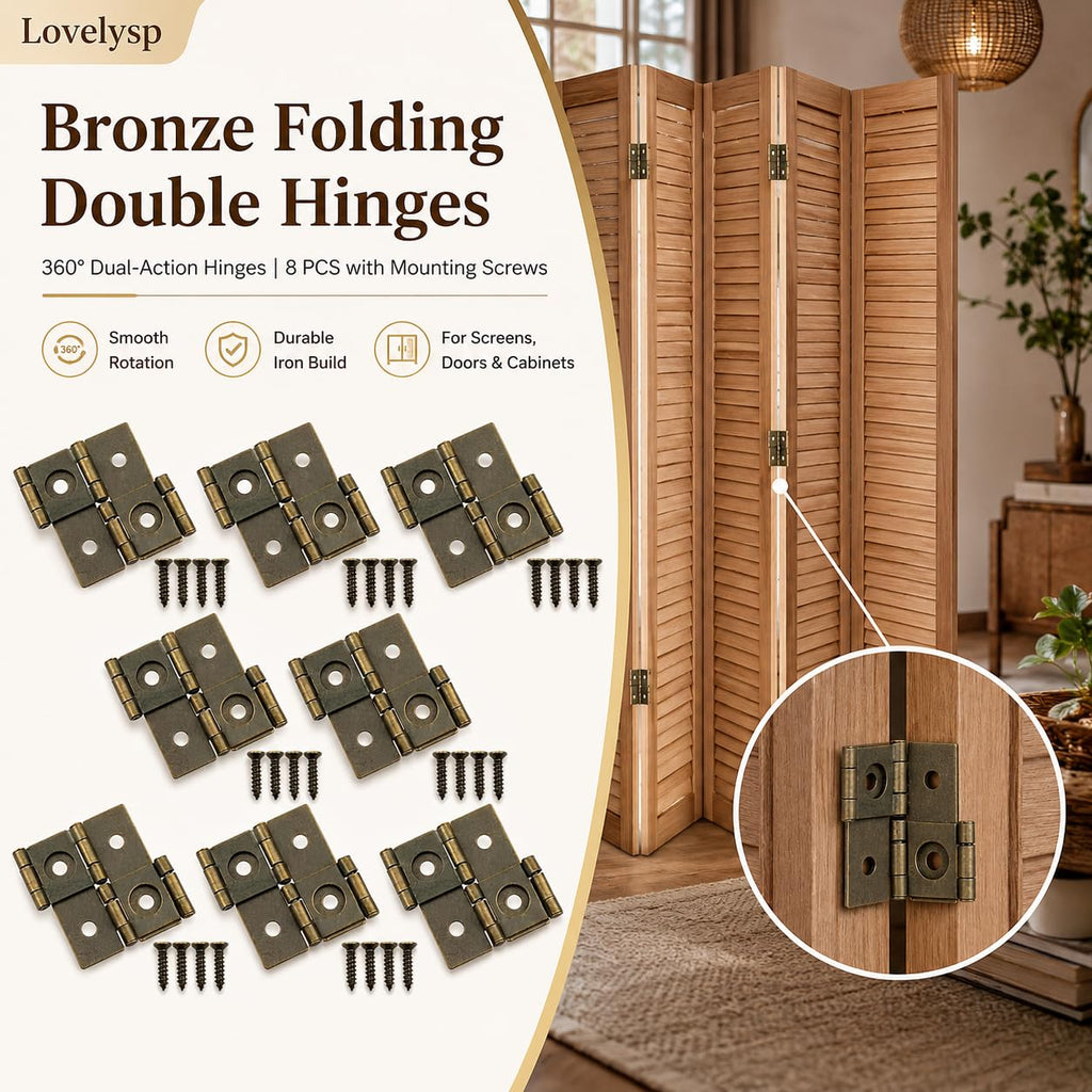 Lovelysp 8PCS Bronze Folding Double Hinges Folding with mounting Screws