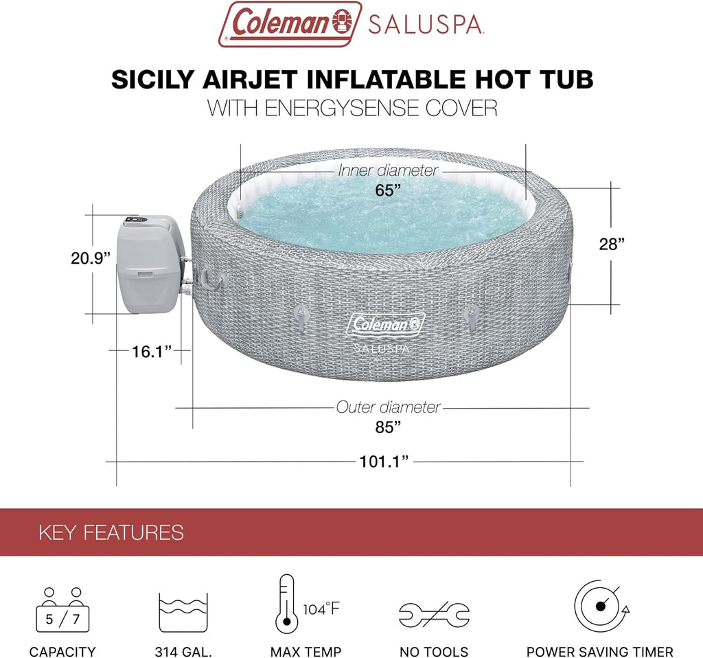 SaluSpa Sicily 180 Soothing AirJet Inflatable Hot Tub with 2 Spa Seats & Padded Headrest