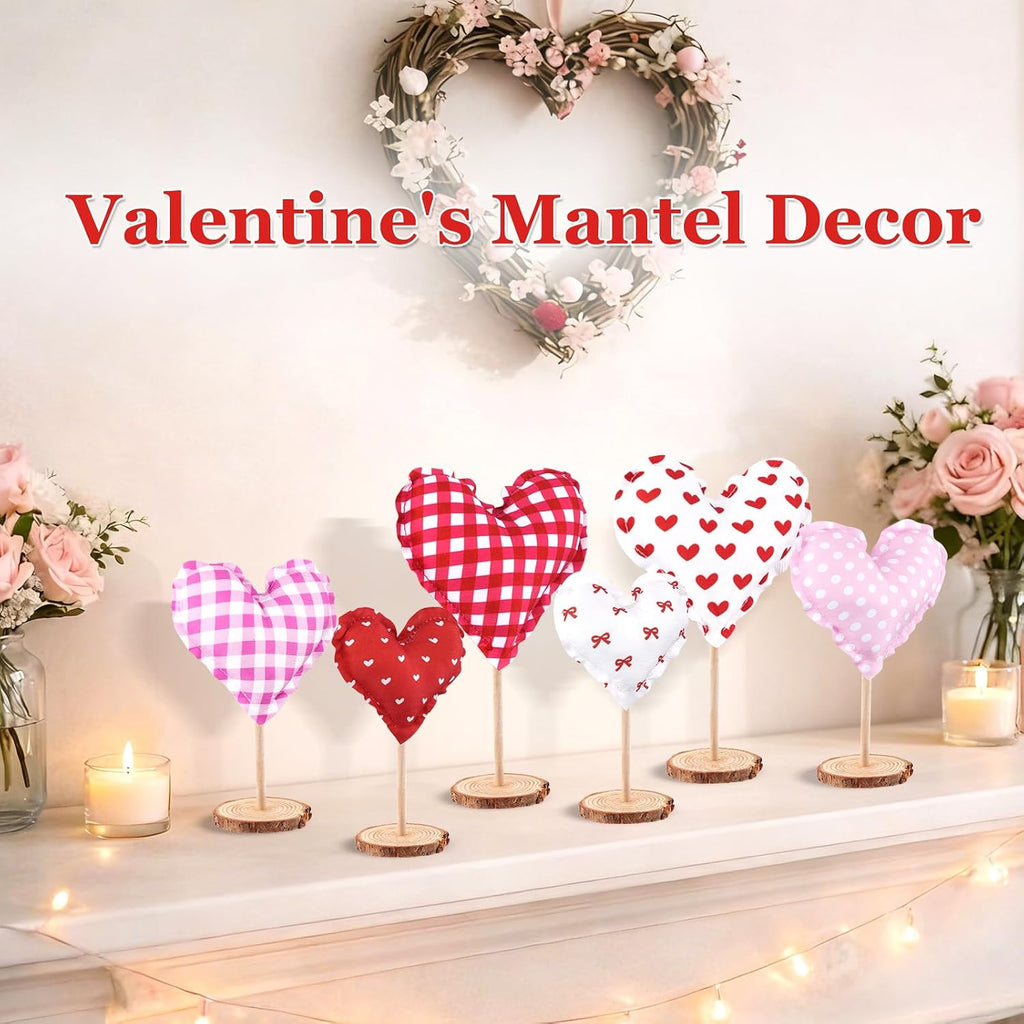 Valentines Day Decorations, Heart Valentines Home Decorations, Farmhouse Tabletop Centerpiece Valentines Day - Set of 6