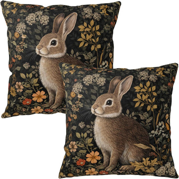 Vintage Easter Bunny Pillow Covers 20x20 Rustic Botanical Plants Floral Rabbit Throw Pillow Cases Spring - Set of 2