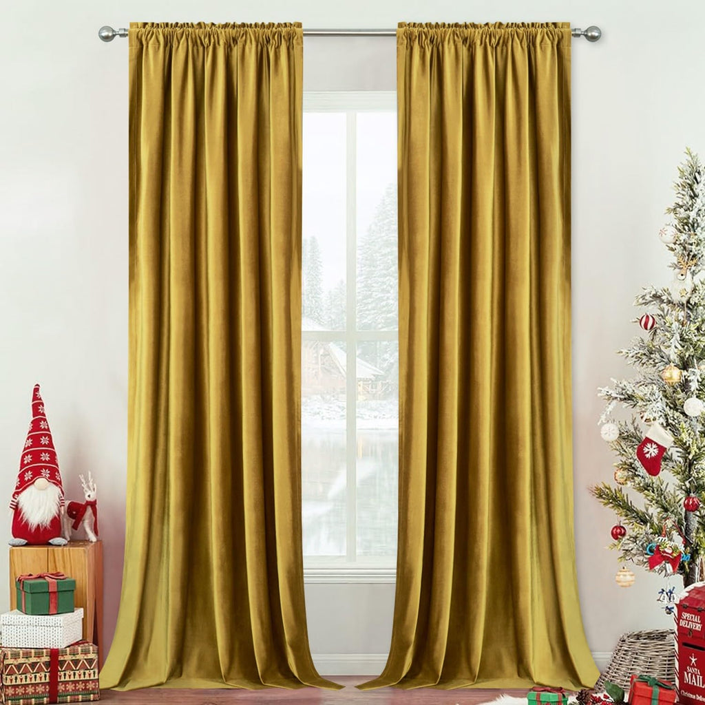 Gold Waterfall Velvet Curtain Set, 59 x 43 & 52 x 96, 3 Panels