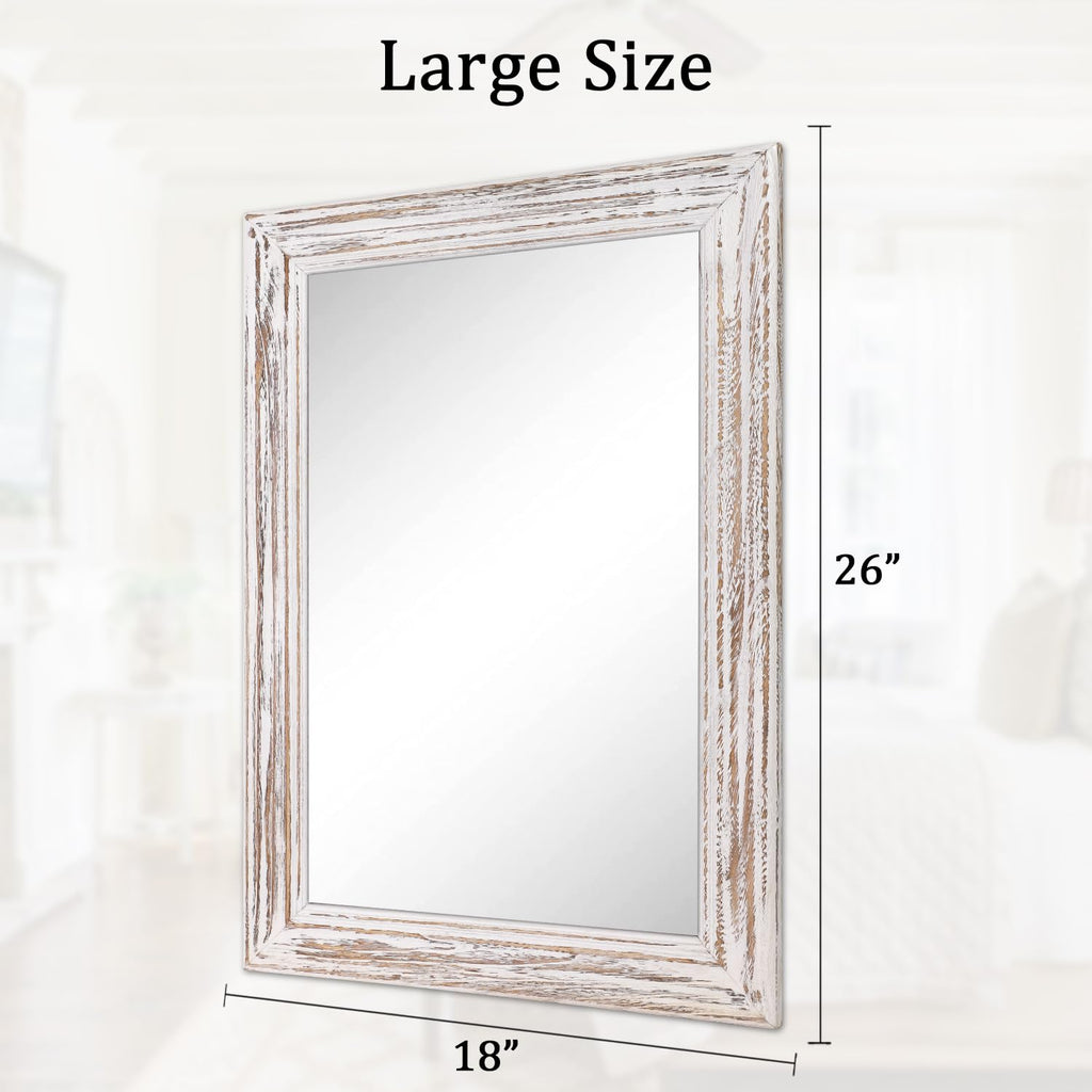 Wall Mirror with Rustic Wood Frame Rectangle Hanging Mirrors for Wall Large Decorative Bedroom Farmhouse Living Room