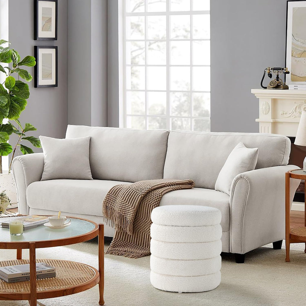 Modern Round Ottoman with Soft Padded Seat, Storage Vanity Chairs for Makeup, Upholstered Footrest Stool Ottoman Foot