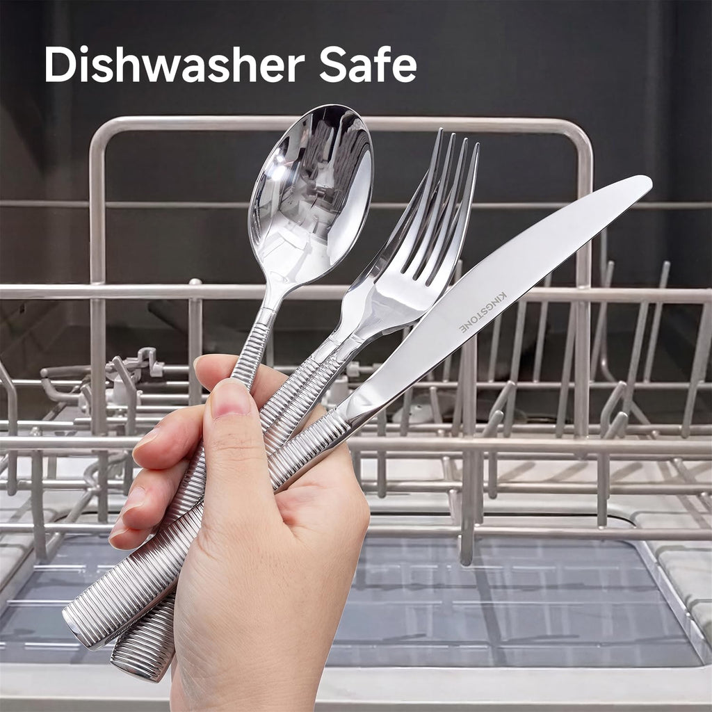 20-Piece Ribbed Silverware Set, 18/10 Stainless Steel Flatware