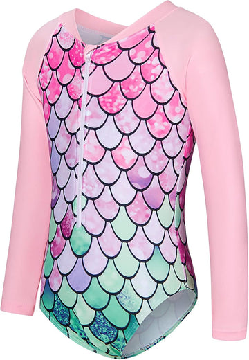 Girls Long Sleeve Swimsuits One-piece Rashguard Bathing Suit