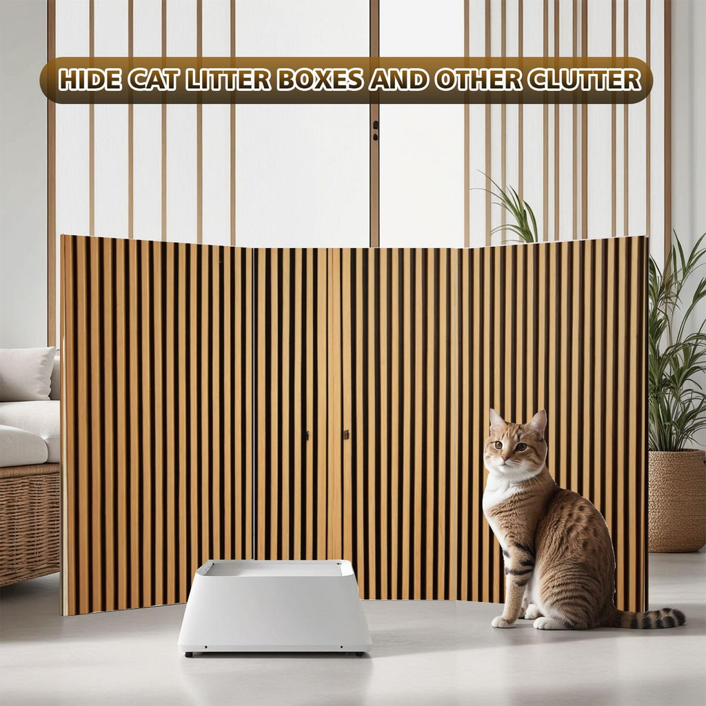 2 Ft Room Divider Screen Made Wood slats Portable Short Canvas Folding Screen 3 Panel Freestanding Separator Privacy