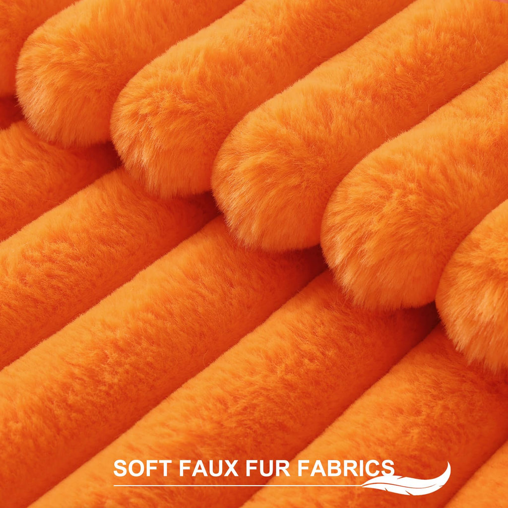Faux Fur Fall Throw Pillow Covers 22x22 Set of 2, Burnt Orange