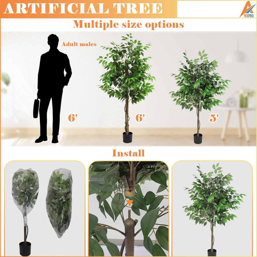 6 FT Artificial Ficus Tree, Indoor Simulation Plants, Fake Ficus Tree Decor, Large Tall Tree, Indoor Decorative
