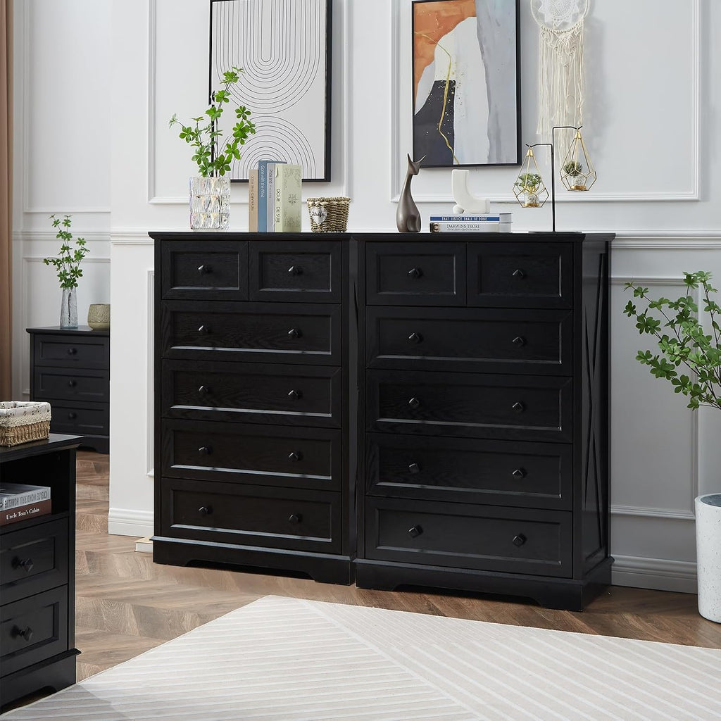 Farmhouse 6 Drawer Dresser, Dressers Chest of Drawer Organizer Storage, 48 Inch Tall Dresser, Wood Dressers Storage