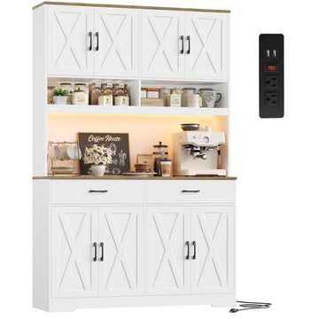 75" Tall Kitchen Pantry Storage Cabinet, 45"W Hutch Cabinet, White