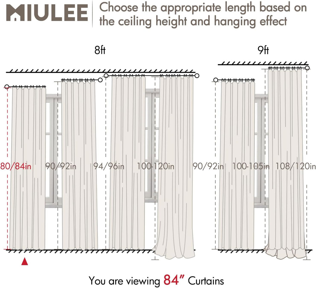 100% Blackout Curtains 84 Inch Long 2 Panels Set, Thick Faux Linen Black Out Curtain Room Darkening Back Tab Pleat