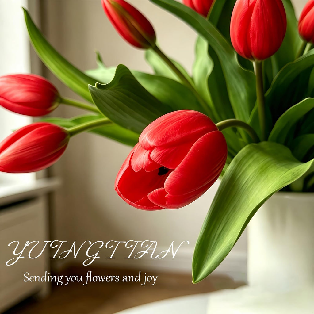 14 Pcs Real Touch Tulips Artificial Flowers Latex Stems Red