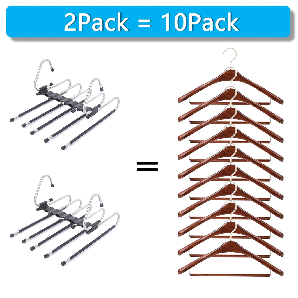 Magic Pants Hangers Space Saving - 2 Pack for Closet Multiple Layers Multifunctional Uses Rack Organizer for Trousers