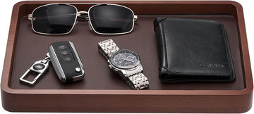 Wood Valet Tray for Men, Key Tray, Desk & Nightstand -DarkBrown