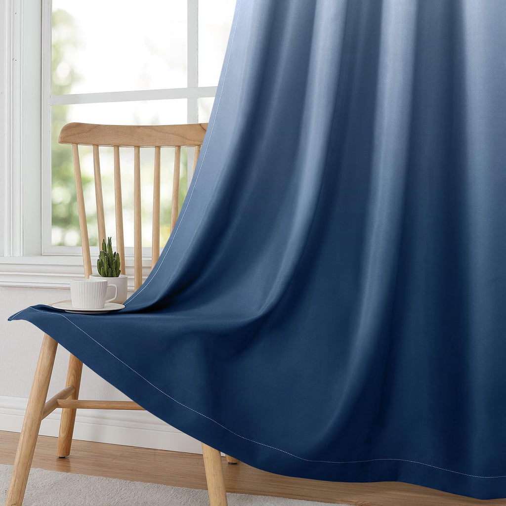 Navy Blue Ombre Blackout Curtains 52W x 84L 2 Panels