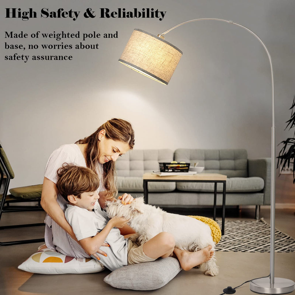 Silver Floor Lamp, Arc Floor Lamp with Adjustable Head and Pedal Switch