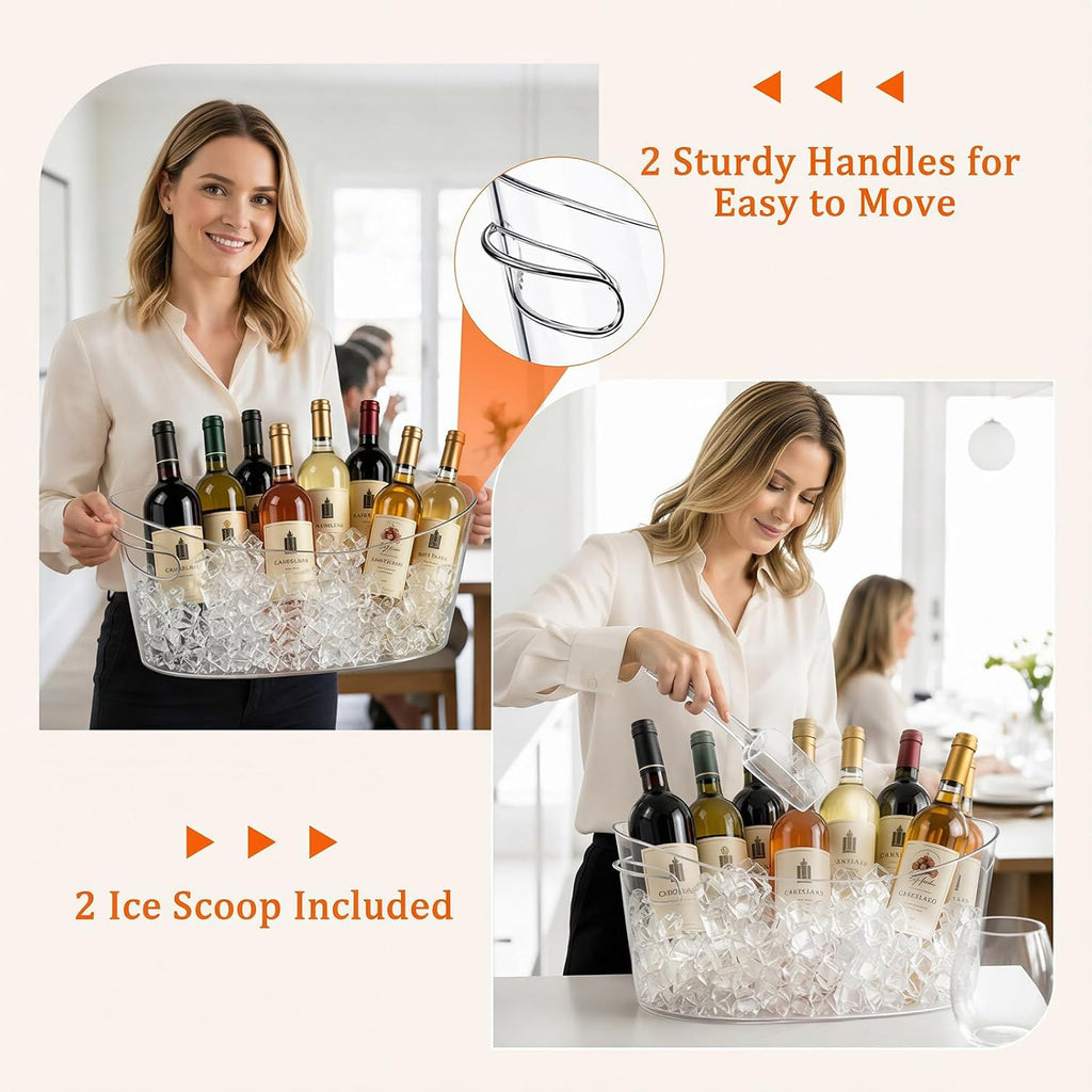 13.5L Ice Bucket 2 Pack Ice Buckets for Parties, Large Beverage Tub for Cocktail Bar with Handle, Drink Cooler - Set of 2